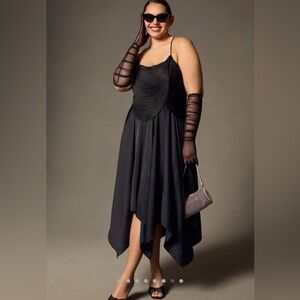 NWT Anthropologie Fringe Bodice Mini Dress — black — size 14 / large